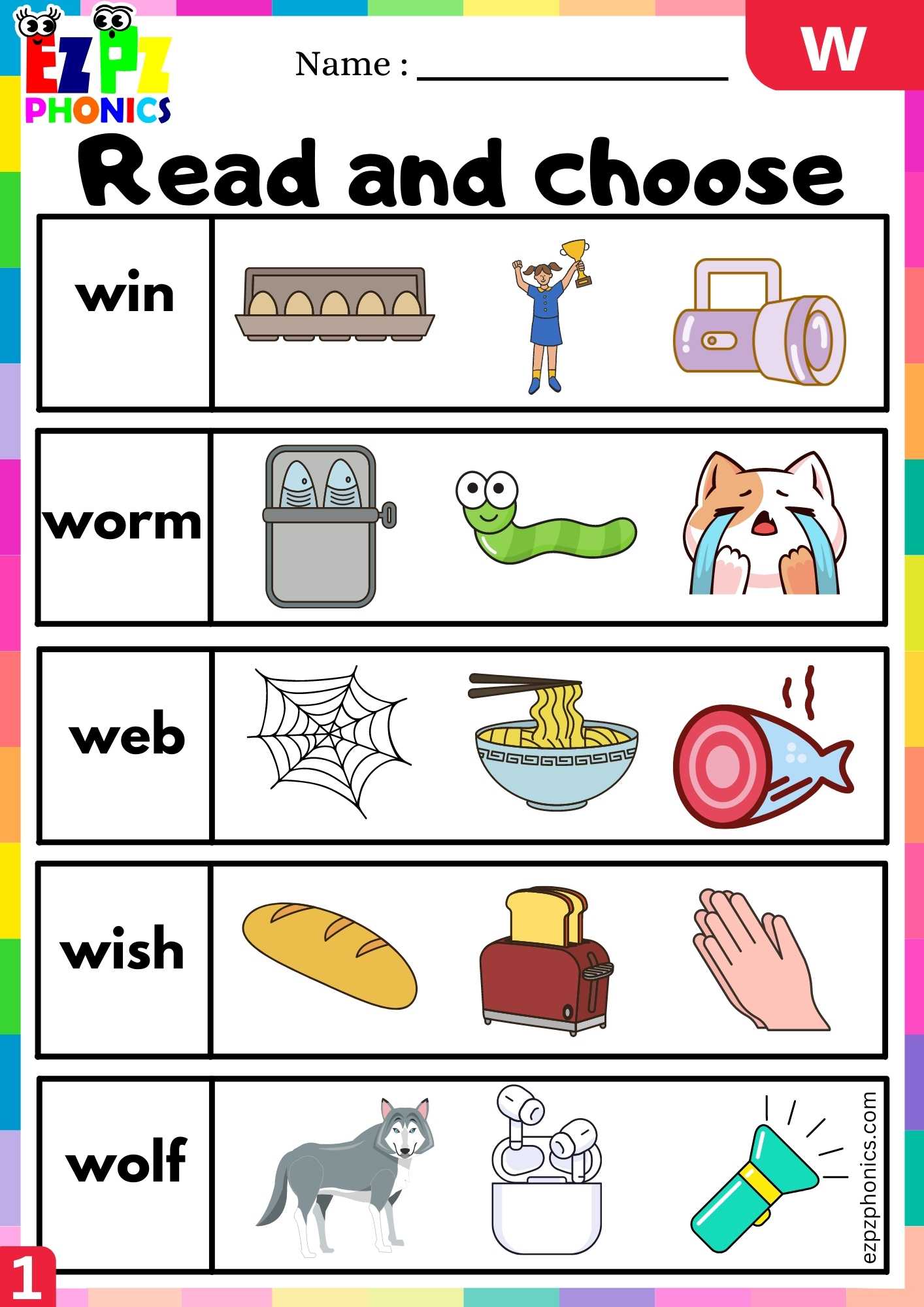 Letter W Read And Choose Beginning Sounds Worksheet